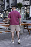 Літній костюм чоловічий футболка та шорти, Комплект чоловий «Breeze» футболка темно-рожева + шорти бежеві, фото 7