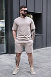 Літній костюм чоловічий футболка та шорти, Комплект чоловий «Breeze» футболка темно-рожева + шорти бежеві, фото 10