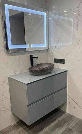 Тумба підвісна 100 см Velma сіра + скляна стільниця, без умивальника, фото 3