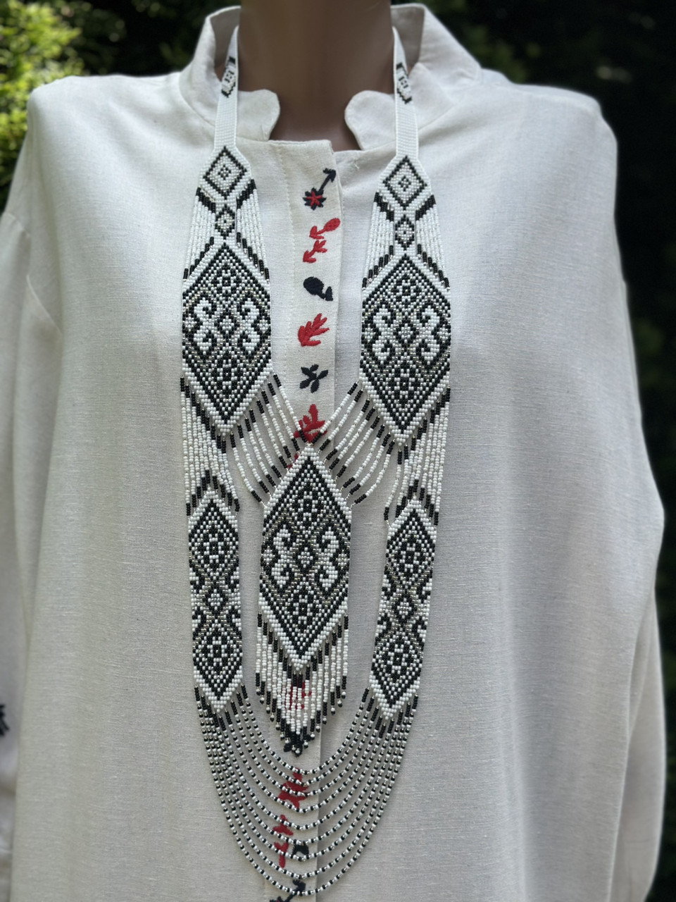 Гердан жіноча прикраса бісер білий  чорний український ручної роботи, фото 1