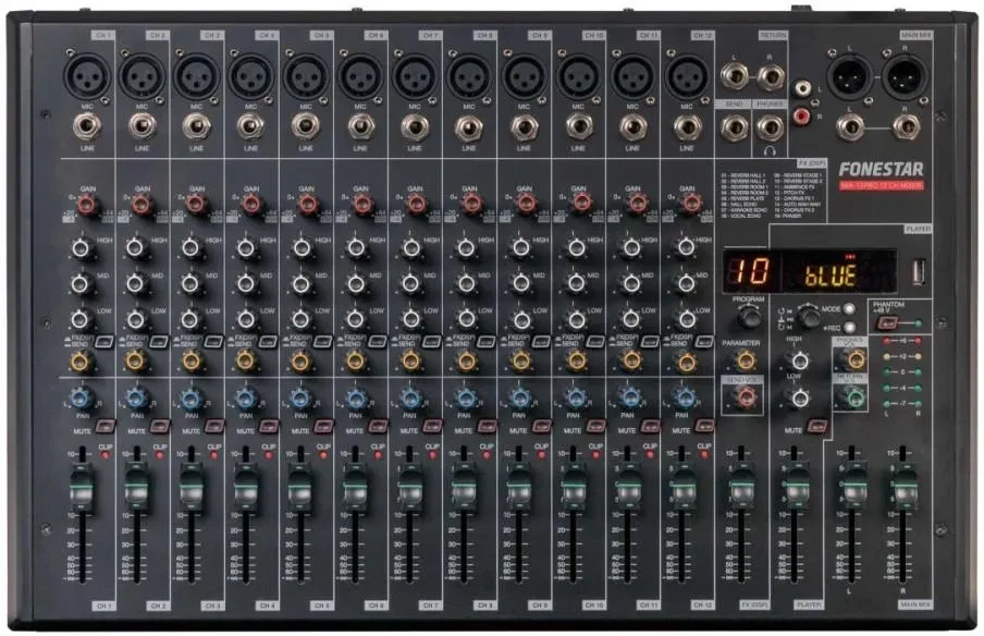 Fonestar MIX-12PRO - Konsola mikserska, 12 kanałów, 16 dig. efekty, odtwarzacz MP3