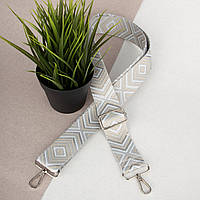 Ремень для сумки текстильный 38 мм 0167 silver с карабинами серо-бежевый