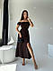 Жіноча легка літня приталена довга сукня креп-жатка сарафан з розрізом на нозі рукав ліхтарик, фото 7
