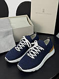 Кросівки чоловічі темно-сині натуральний текстиль і шкіра, фото 3