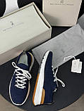 Кросівки чоловічі темно-сині натуральний текстиль і шкіра, фото 6