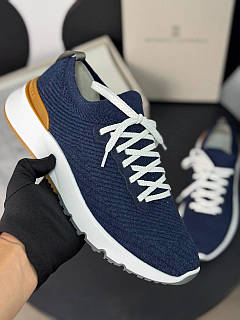 Кросівки чоловічі темно-сині натуральний текстиль і шкіра