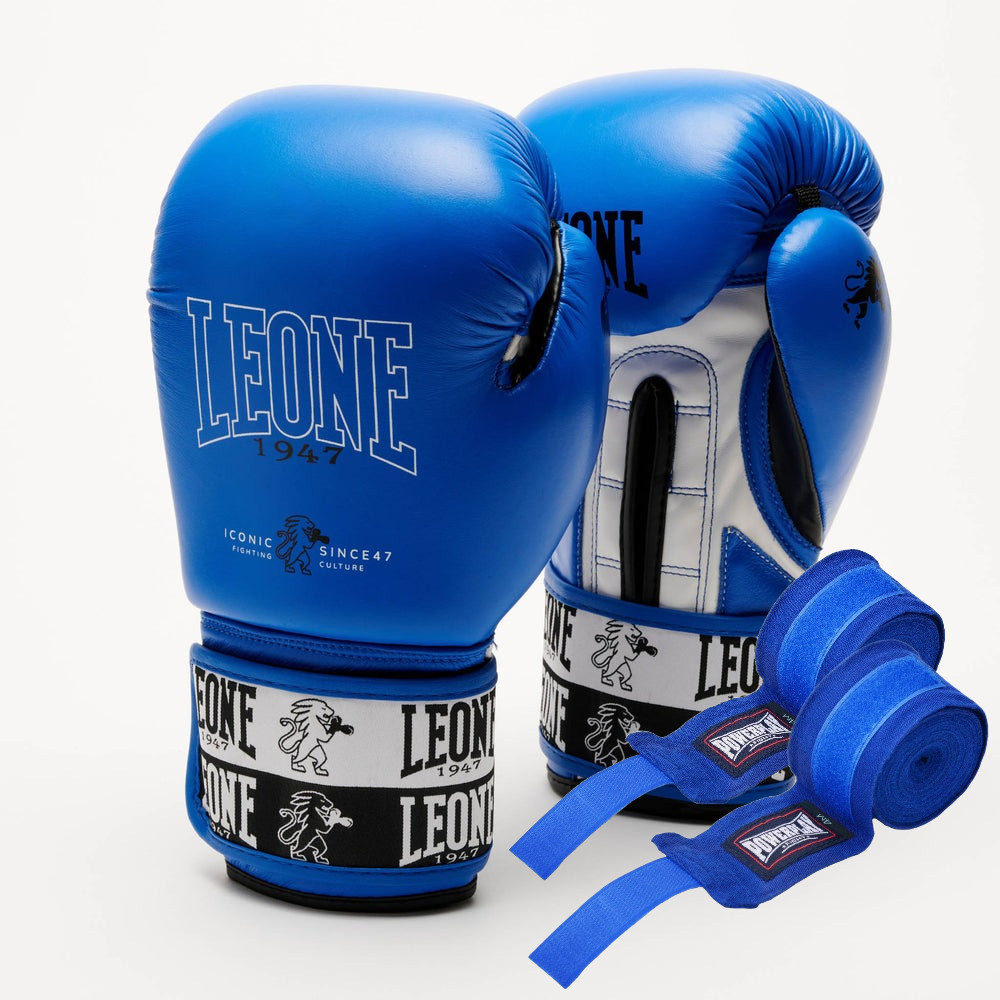 Боксерські рукавиці Leone GN208 ICONIC Blue 16 унцій (бинти 4 м. в комплекті)
