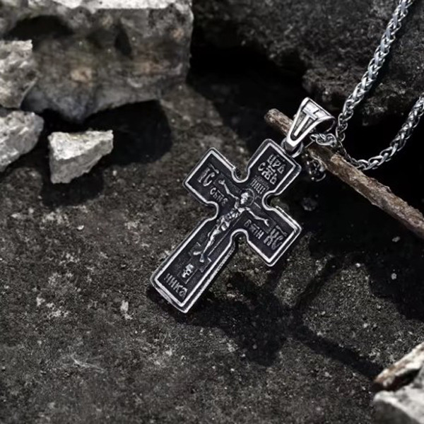 Чоловічий кулон підвіска з ланцюжком HREST на шию з медичної сталі під срібло з Хрестом