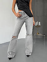 Джинси жіночі сірі з рваними колінами 34 36 38 40 жиночі джинси