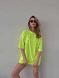 Неонова жіноча футболка оверсайз із двонитки салатовий неон, фото 6