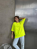 Неонова жіноча футболка оверсайз із двонитки салатовий неон, фото 2