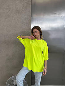 Неонова жіноча футболка оверсайз із двонитки салатовий неон
