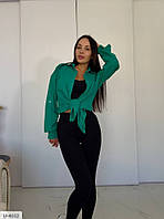 Блузка-сорочка жіноча однотонна з льону довгий рукав трансформер на ґудзиках розміри 42-48