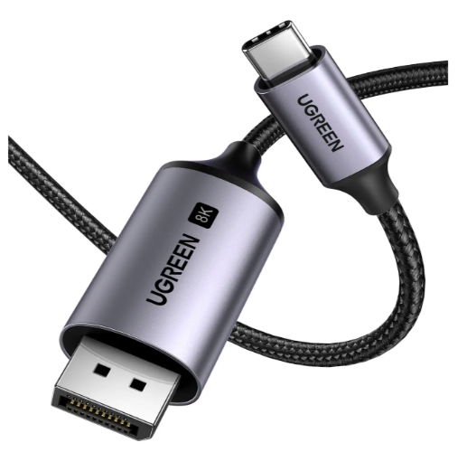 Кабель Ugreen 2м Type-C - DisplayPort 8K@60Hz 4K@240Hz 32.4 Гбіт/с Конвертер USB-C (Thunderbolt 4/3) до DP 1.4 Чорний