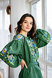 Довга зелена лляна сукня «Розмай» з поясом, арт. 4681, фото 5