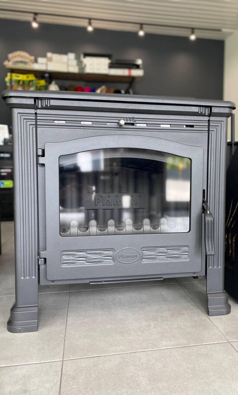 Потужна чавунна дров'яна піч тривалого горіння для опалення будинку, буржуйка Plamen TENA N  11 кВт