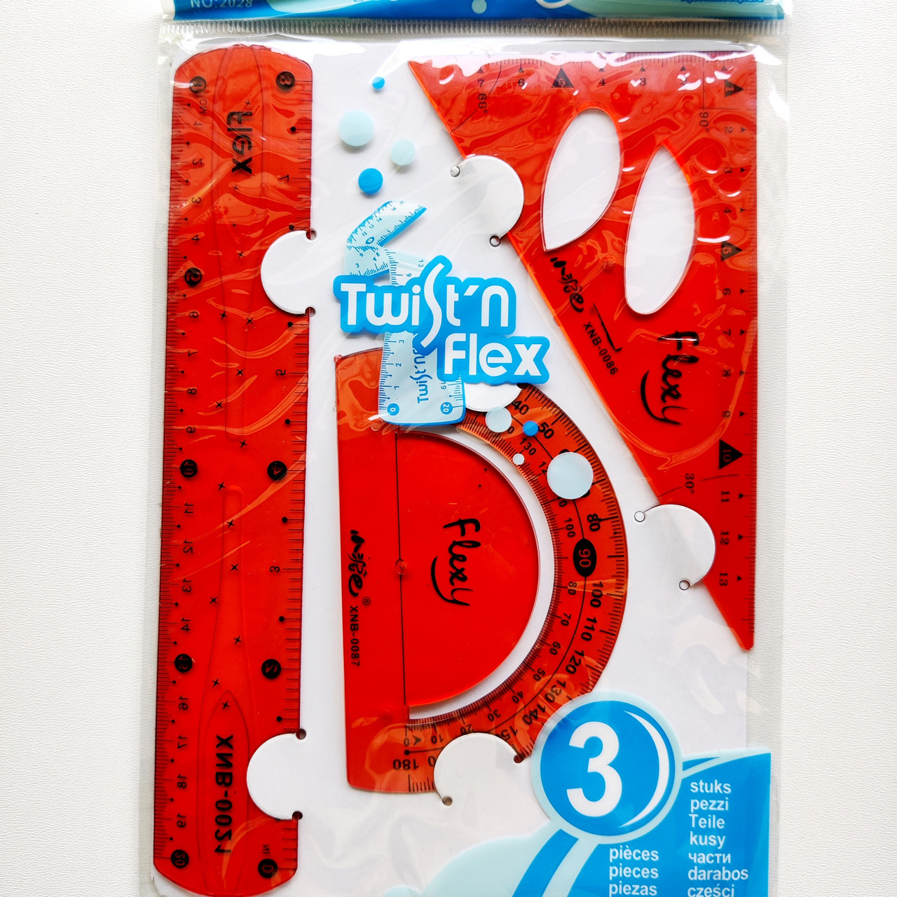 Набір для геометрії неломайка, 3 предмети: лінійка, транспортир, косинець червоний, фото 1