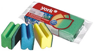 Губка для посуду York 3шт профільована 9х7х4,3см 031010