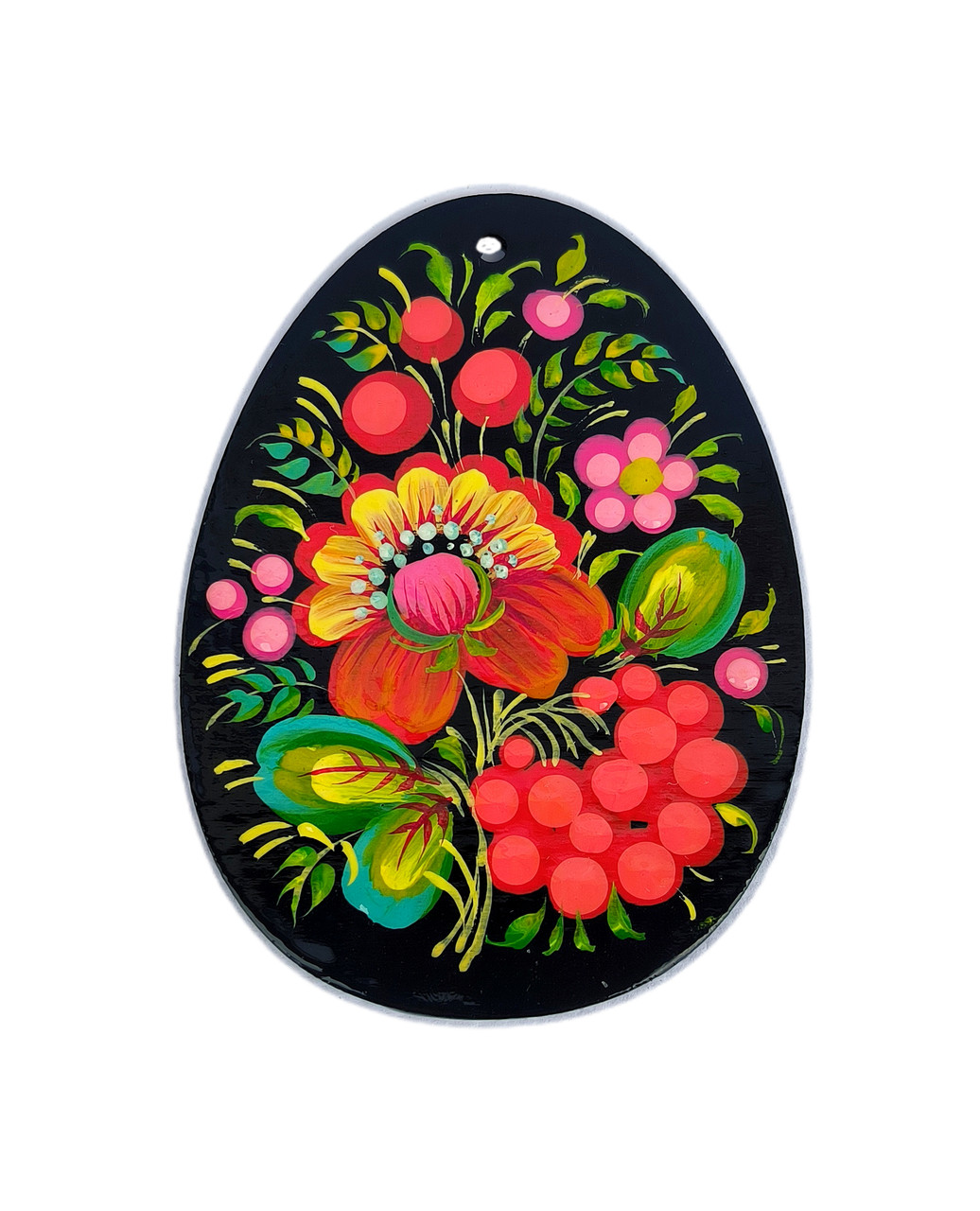 Фанерна підвіска "Яйце Великоднє" 9 см., з петриківським розписом, ручної роботи.