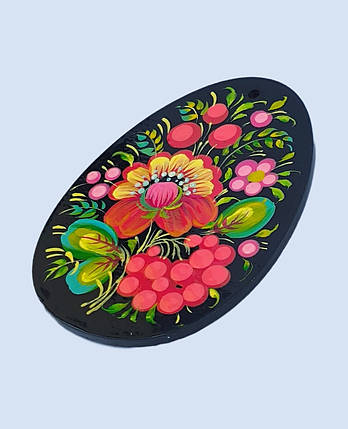 Фанерна підвіска "Яйце Великоднє" 9 см., з петриківським розписом, ручної роботи., фото 2