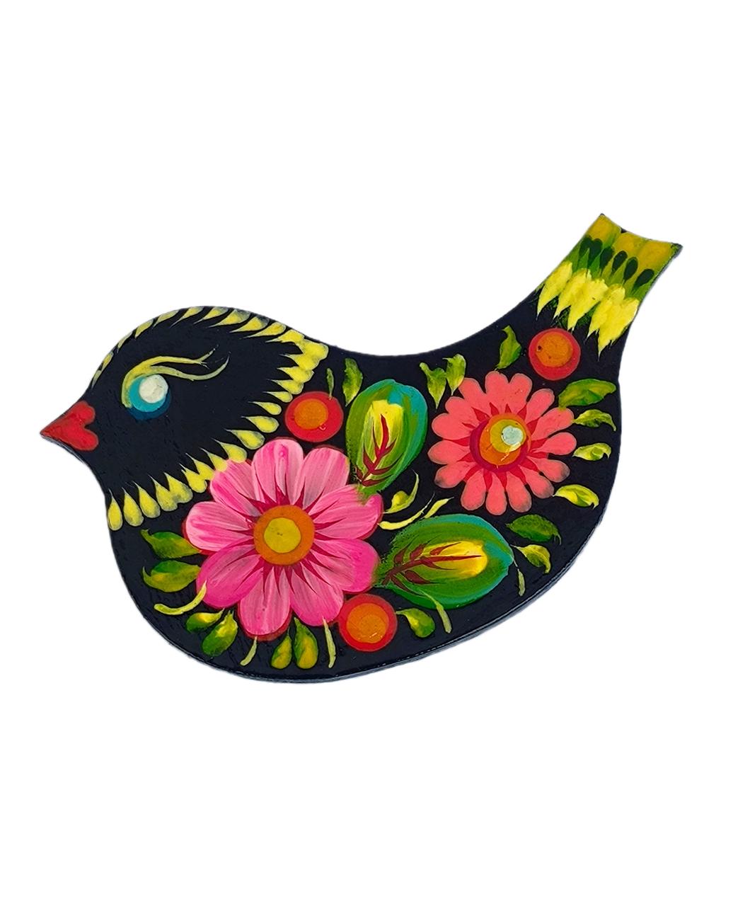 Фанерна підвіска "Пташка" 8*6 см., з петриківським розписом, ручної роботи.