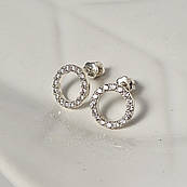 Срібні сережки вкрутки круглі з білими круглими фіанітами