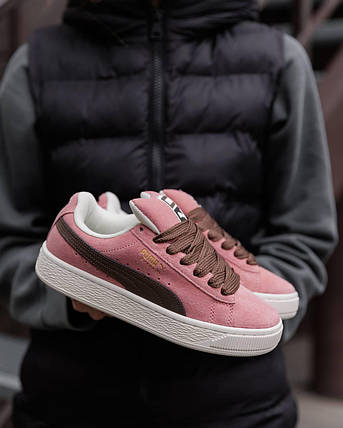 Жіночі кросівки Puma Suede XL Pink Brown Кеди Пума Суід рожеві натуральна замша демісезон, фото 1