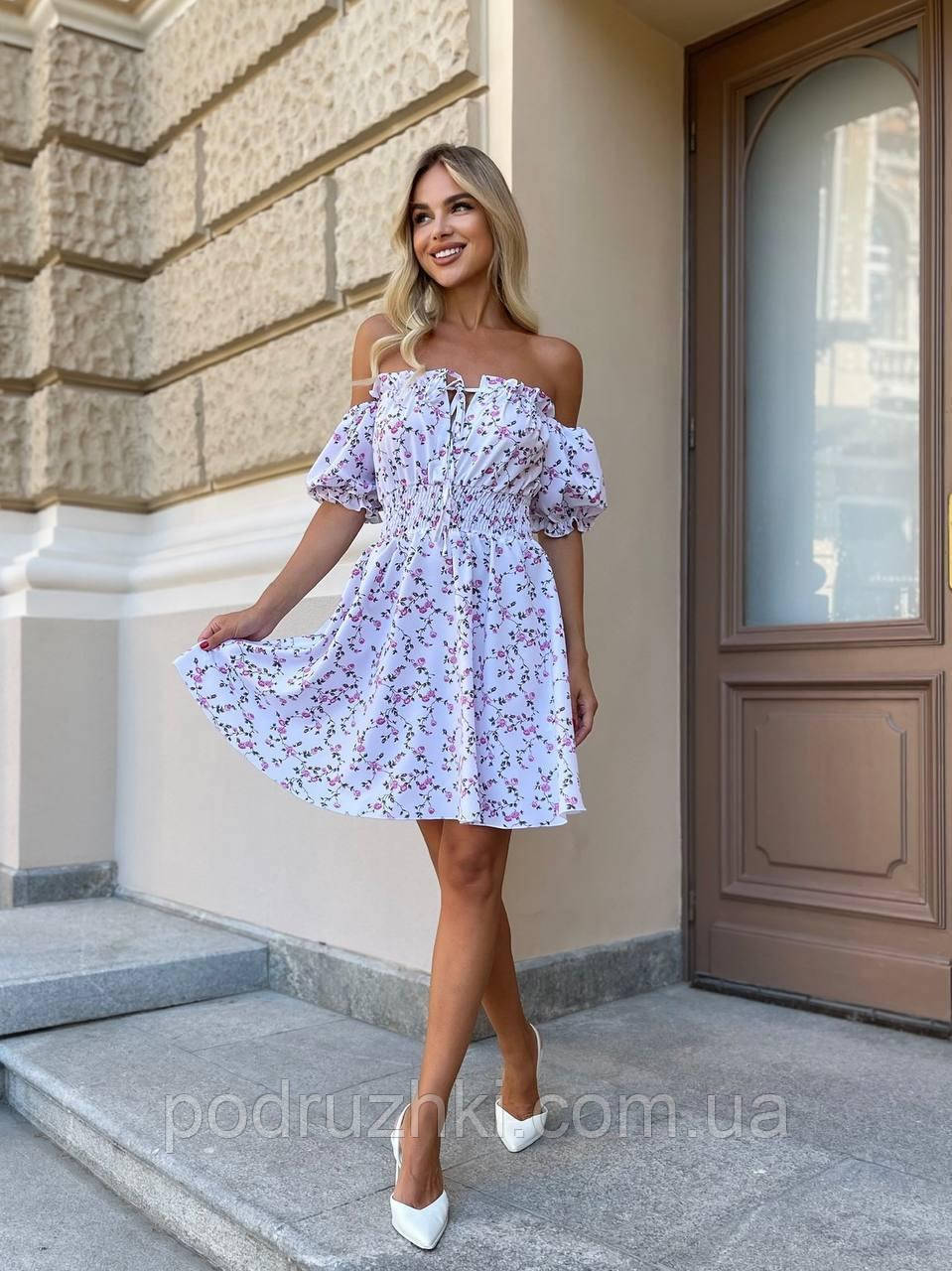 Легка літня сукня спідниця сонце, рукава ліхтарик Тканина: софт принт Розмір: 42-44, 46-48, фото 1