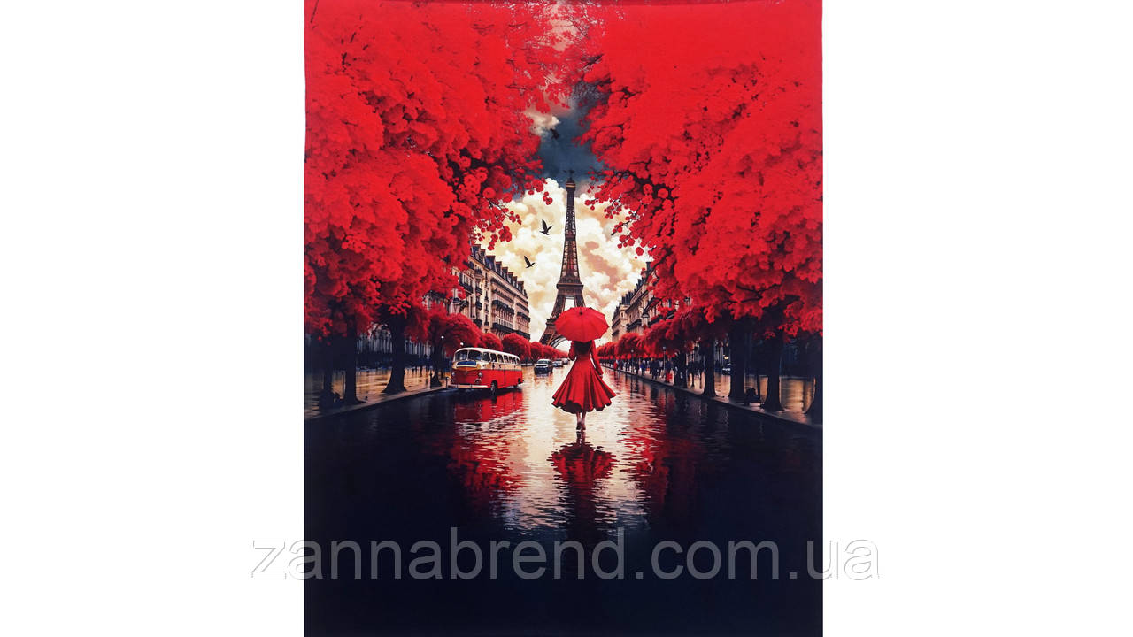 Стрейч-кулір (Супрем) колір червоний/темно-синій Купон 69 × 56 см "Мелодія дощу" (Туреччина), фото 1