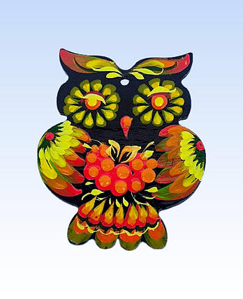 Фанерна підвіска "Сова" 7*6 см., з петриківським розписом, ручної роботи., фото 1