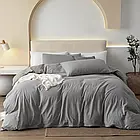 Сіра двоспальна постільна білизна з вареної бавовни, фото 4