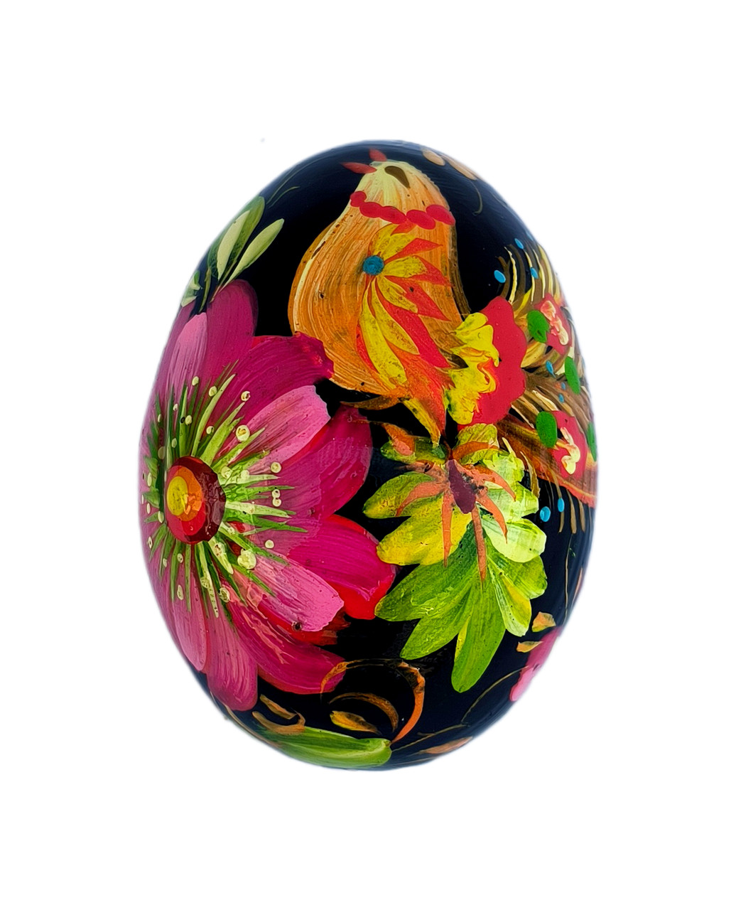 Дерев'яний виріб "Яйце Великоднє Птиця" 6*4,5 см, з петриківським розписом, ручної роботи.