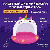 Дитячий надувний басейн Intex "Єдиноріг" 102×102 см — з козирком, м’яке дно, арт. 58438, фото 3