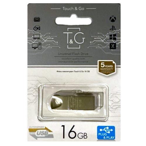 USB Флеш-накопичувач T&G 117 16GB Metal series Silver Флешка юсб для комп'ютера ПК flash-накопичувач