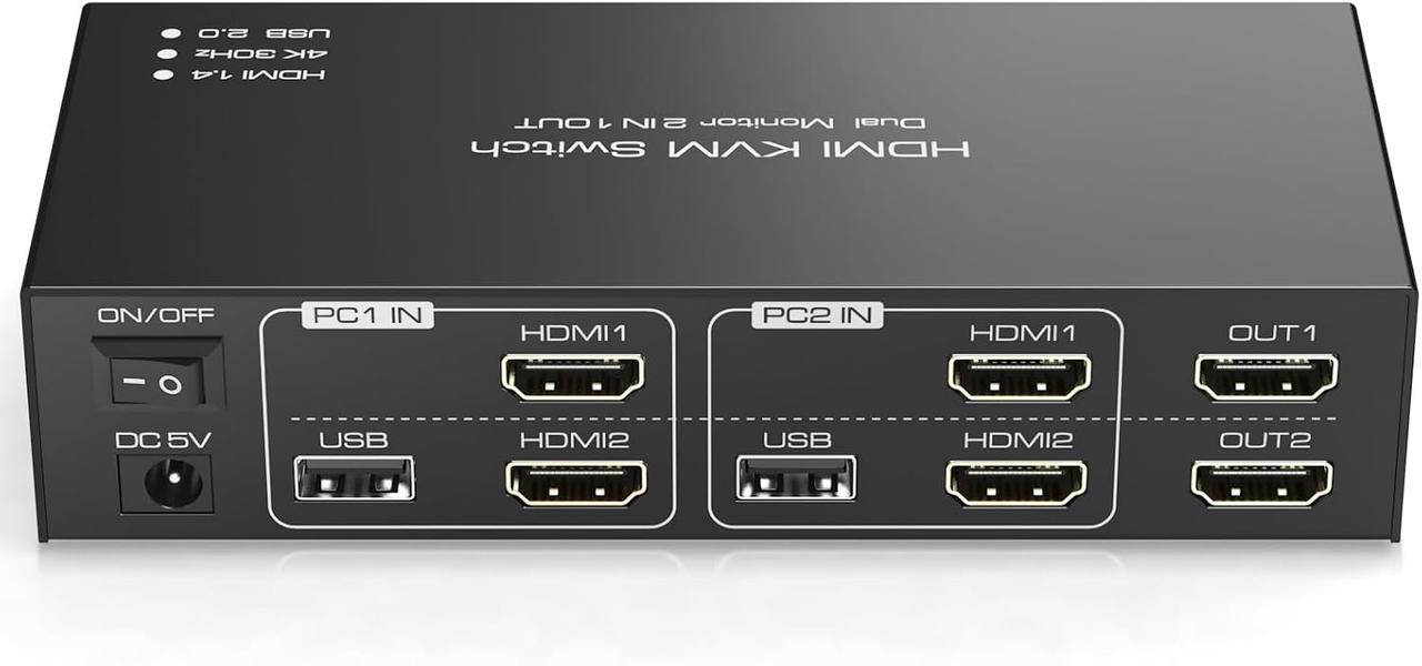 HDMI KVM-перемикач 2 монітори 2 комп'ютера 4K@30 Гц USB2.0 KVM-перемикач, Amazon, Німеччина
