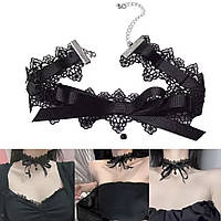 Чокер із бантиком мереживною на шию в готичному стилі чорний