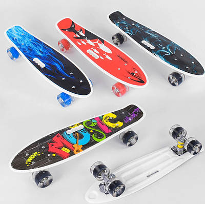 Скейт пені борд С70822 Best Board, 4 види, дека з ручкою, підшипники, колеса світяться