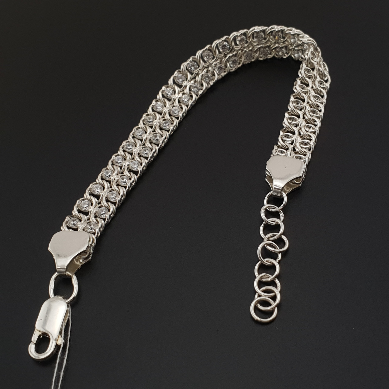 Срібний браслет жіночий з камінчиками білими. Браслет для дівчини з фіанітами, фото 1