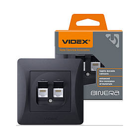 Розетка CAT6+CAT6 комп'ютерна подвійна чорний графіт VIDEX BINERA VF-BNSK2PC6-BG
