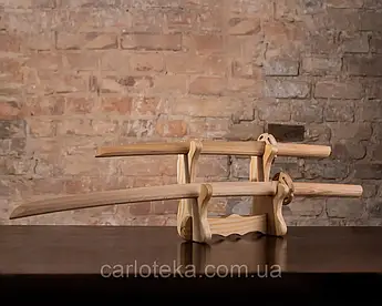 Комплект японських мечів самурая з дерева "Катана та Вакідзасі" з підставкою