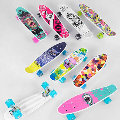 Скейт Пенні борд S 29661 Best Board, 6 видів, світло, d = 4.5 см, дошка = 55 см