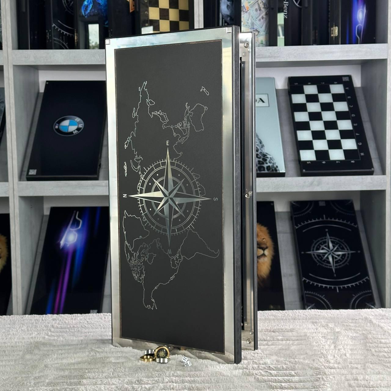 Нарди з металу 64×30×5 см, арт. 250063 "Карта світу"