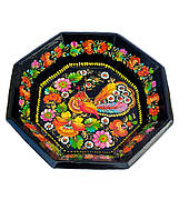 Конфетниця середня "Жар Птиця" 22*5 см., з петриківським розписом, ручна робота.