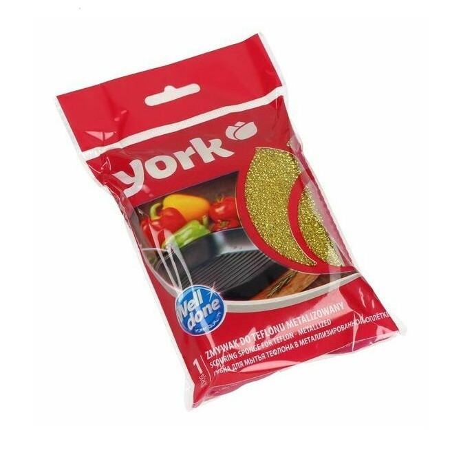 Губка для тефлону York 1шт металізована 12,5х8х2,7см 032020, фото 1