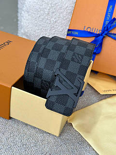 Ремінь Louis Vuitton з чорною пряжкою LV initials Damier Graphite шкіряний преміум'якість