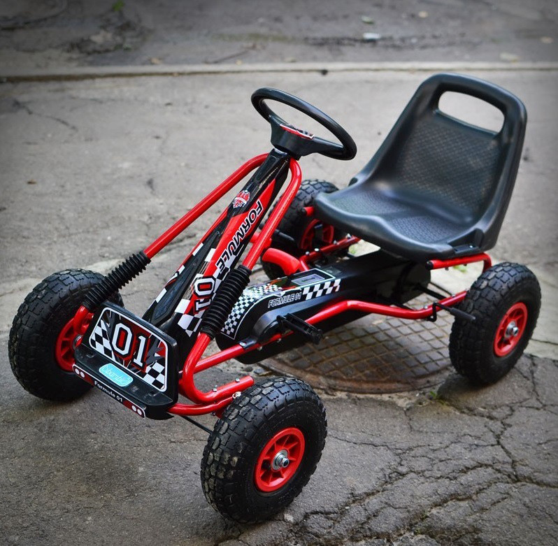 Дитячий педальний велокарт на надувних колесах Bambi M 0645 червоний. Велокартинг веломобіль Формула 1, фото 1