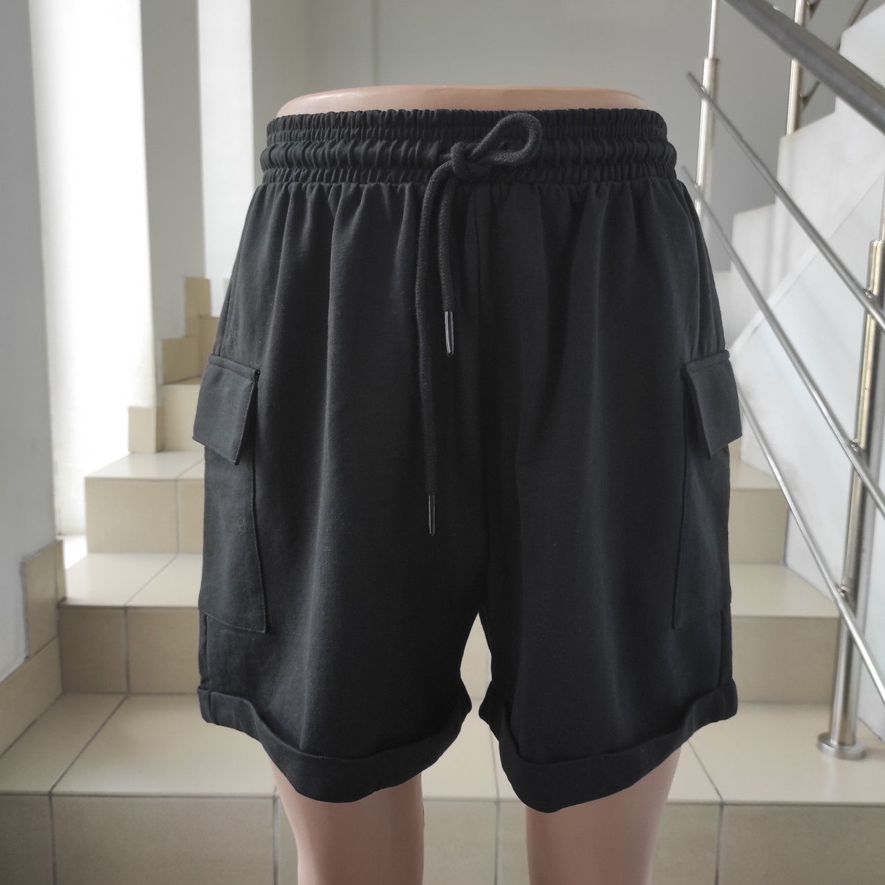 Шорти Cropp жіночі трикотаж кльош кармани M/L чорний, фото 1