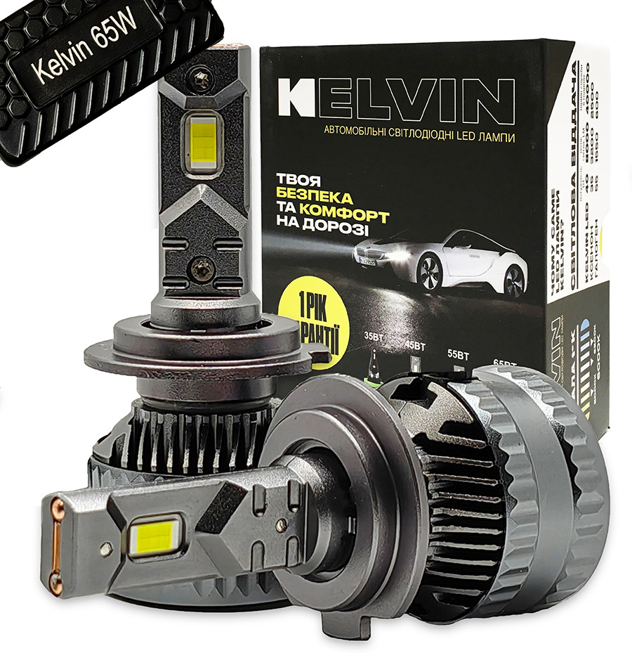 Світлодіодні LED лампи H7 KELVIN 65W 12-36V 6000К 8000LM з обманкою, фото 1