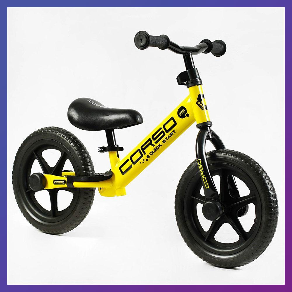 Дитячий біговел велобіг на сталевій рамі 12 дюймів CORSO SPRINT JR-82566 EVA колеса Жовтий, фото 1