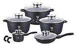 Набір каструль зі сковородою та сотейником Top Kitchen TK-00020 з гранітним покриттям 12 предметів Чорний, фото 3